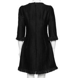 Pre Owned Dolce & Gabbana Black Boucle Fringed Mini Dress M