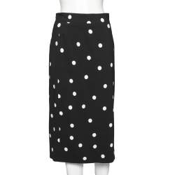 Pre Owned Dolce & Gabbana Black Polka Dotted Crepe Pencil Skirt M