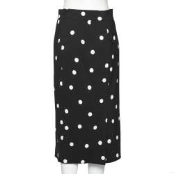 Pre Owned Dolce & Gabbana Black Polka Dotted Crepe Pencil Skirt M