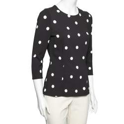 Pre Owned Dolce & Gabbana Black Polka Dotted Crepe Fitted Waist Top M