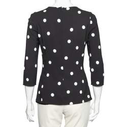 Pre Owned Dolce & Gabbana Black Polka Dotted Crepe Fitted Waist Top M