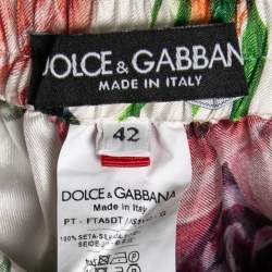 Pre Owned Dolce & Gabbana White Peony Printed Silk Pajama Pants M