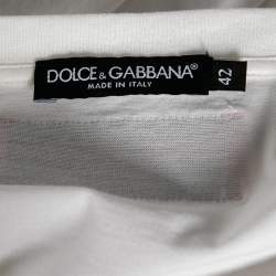 Pre Owned Dolce & Gabbana White Cotton Flocked Logo Detailed T-Shirt M