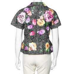 Pre Owned Dolce & Gabbana Monochrome Knit Floral Laser Cut Jacket M