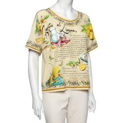 Pre Owned Dolce & Gabbana Yellow Lemon Printed Silk Top M