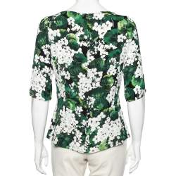 Pre Owned Dolce & Gabbana Exclusive Green Hydrangea Printed Silk Top L