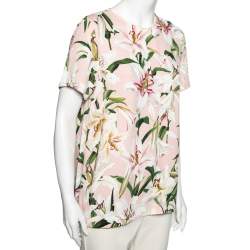 Pre Owned Dolce & Gabbana Pink Lily Printed Crepe Top M