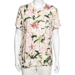Pre Owned Dolce & Gabbana Pink Lily Printed Crepe Top M