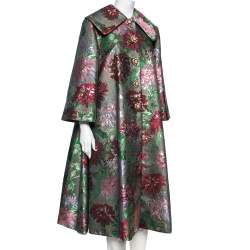 Pre Owned Dolce & Gabbana Multicolored Floral Lurex Brocade Flared Coat M