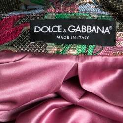 Pre Owned Dolce & Gabbana Multicolored Floral Lurex Brocade Flared Coat M