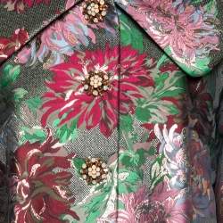 Pre Owned Dolce & Gabbana Multicolored Floral Lurex Brocade Flared Coat M