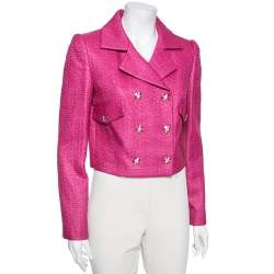 Pre Owned Dolce & Gabbana Pink Synthetic Double Breasted Cropped Blazer M