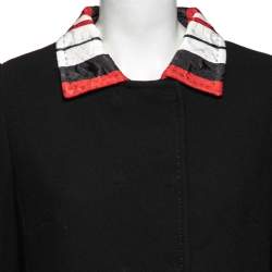 Pre Owned Dolce & Gabbana Black Wool Crepe Contrast Trim Detail Button Front Coat M