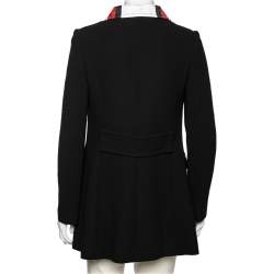 Pre Owned Dolce & Gabbana Black Wool Crepe Contrast Trim Detail Button Front Coat M