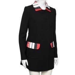 Pre Owned Dolce & Gabbana Black Wool Crepe Contrast Trim Detail Button Front Coat M