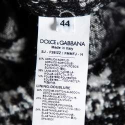 Pre Owned Dolce & Gabbana Monochrome Tweed Fringed Detail Button Front Cropped Blazer M