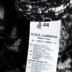 Pre Owned Dolce & Gabbana Monochrome Tweed Fringed Detail Button Front Cropped Blazer M