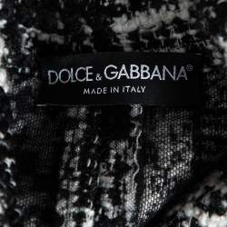 Pre Owned Dolce & Gabbana Monochrome Tweed Fringed Detail Button Front Cropped Blazer M