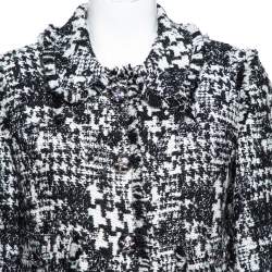 Pre Owned Dolce & Gabbana Monochrome Tweed Fringed Detail Button Front Cropped Blazer M