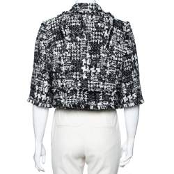 Pre Owned Dolce & Gabbana Monochrome Tweed Fringed Detail Button Front Cropped Blazer M