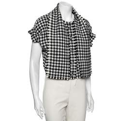 Pre Owned Dolce & Gabbana Monochrome Houndstooth Wool Fringed Jacket M 