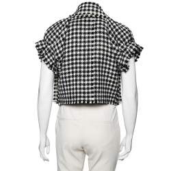 Pre Owned Dolce & Gabbana Monochrome Houndstooth Wool Fringed Jacket M 