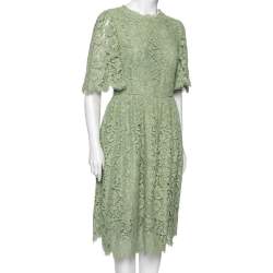 Pre Owned Dolce & Gabbana Green Floral Lace Flared Dress M 