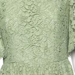 Pre Owned Dolce & Gabbana Green Floral Lace Flared Dress M 