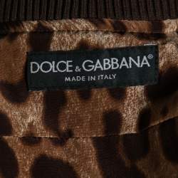 Pre Owned Dolce & Gabbana Brown Animal Printed Silk V-Neck Zip Front Bomber Jacket S