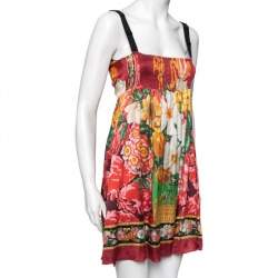 Pre Owned Dolce & Gabbana Multicolor Floral Printed Silk Sleeveless Mini Dress M