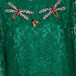 Pre Owned Dolce & Gabbana Green Lace Dragon Fly Embellished Midi Dress XL
