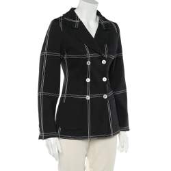 Pre Owned Dolce & Gabbana Vintage Black Checkered Cotton Knit Double Breasted Blazer S