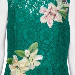 Pre Owned Dolce & Gabbana Green Lace Floral Appliqued Sleeveless Dress XL