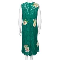 Pre Owned Dolce & Gabbana Green Lace Floral Appliqued Sleeveless Dress XL