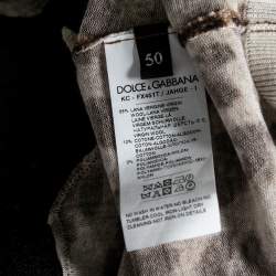 Pre Owned Dolce & Gabbana Brown Leopard Print Wool Lace Paneled Button Front Cardigan XL