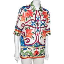 Pre Owned Dolce & Gabbana Multicolor Printed Silk Short Sleeve Shirt S 