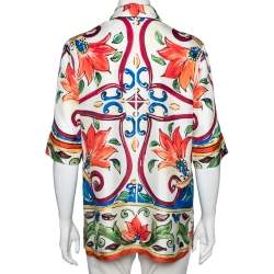 Pre Owned Dolce & Gabbana Multicolor Printed Silk Short Sleeve Shirt S 