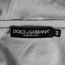 Pre Owned Dolce & Gabbana Grey Printed Cotton Crew Neck Short Sleeve Top M
