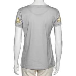 Pre Owned Dolce & Gabbana Grey Printed Cotton Crew Neck Short Sleeve Top M