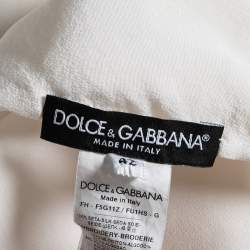 Pre Owned Dolce & Gabbana White Silk Floral Applique Front Bow Tie Blouse M