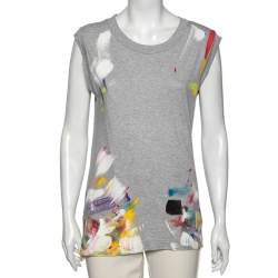 Pre Owned Dolce & Gabbana Grey Limited Edition Hand Painted Top M