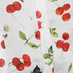 Pre Owned Dolce & Gabbana White Cherry Printed Silk Satin Button Front Shirt M