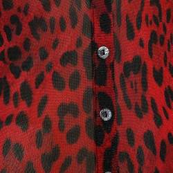 Pre Owned Dolce & Gabbana Red Leopard Printed Lurex Knit Cardigan M