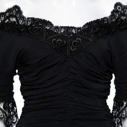 Pre Owned Dolce & Gabbana Black Silk Lace Trimmed Ruched Midi Dress M 