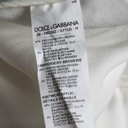 Pre Owned Dolce & Gabbana White Crepe Logo Tape Rib Knit Trimmed Jacket M
