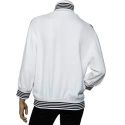 Pre Owned Dolce & Gabbana White Crepe Logo Tape Rib Knit Trimmed Jacket M