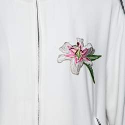 Pre Owned Dolce & Gabbana White Crepe Logo Tape Rib Knit Trimmed Jacket M