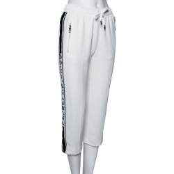 Pre Owned Dolce & Gabbana White Crepe Logo Tape Trim Cropped Track Pants S