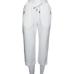 Pre Owned Dolce & Gabbana White Crepe Logo Tape Trim Cropped Track Pants S