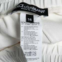 Pre Owned Dolce & Gabbana White Crepe Logo Tape Trim Cropped Track Pants S
